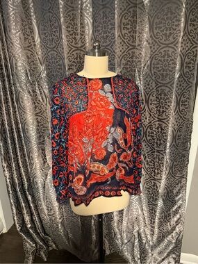 BLANK LONDON: Mix Print Long Sleeve Women's Top in Red and Navy